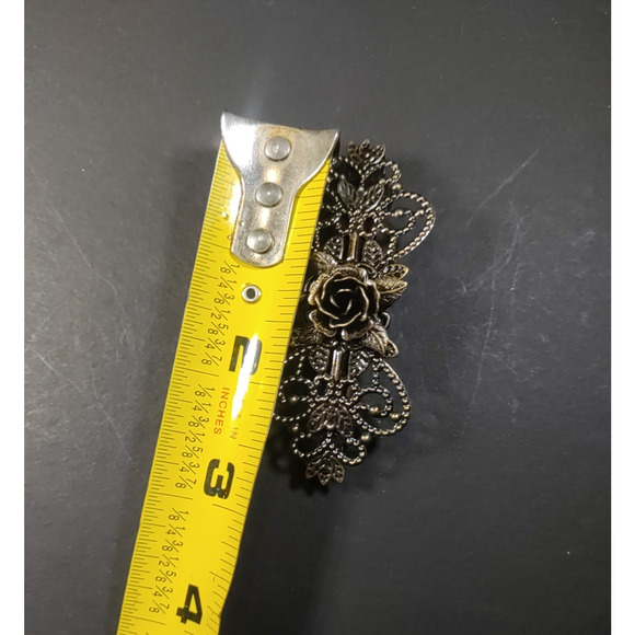 Hair Barrette Tension Clip Dark Copper Color Rose Flower - Picture 4 of 4